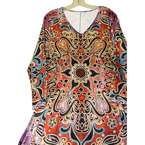 Bohemian Long Sleeve V-Neck Maxi Dress Large A Style Fall Comfortable - Picture 3 of 11